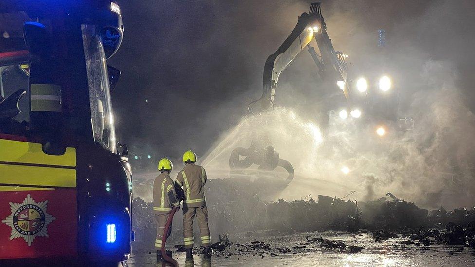 A fire at at Totternhoe scrap metal yard