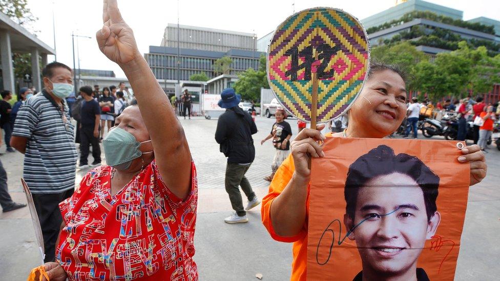 Move Forward supporters outside the Thai parliament in Bangkok