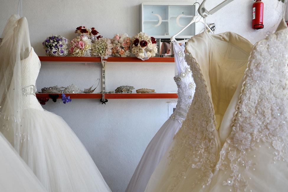 Frilly dresses in the shop