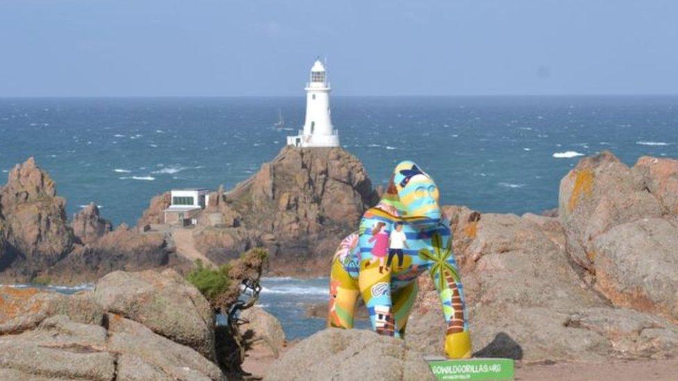 Painted gorilla at La Corbiere lighthouse in Jersey