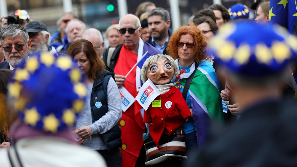 File image showing demonstrators representing EU citizens living in the UK marching through London on 5 November 2018