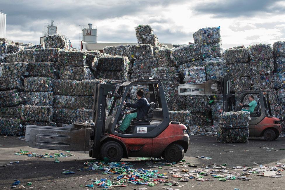 Plastic waste recovered from the sea