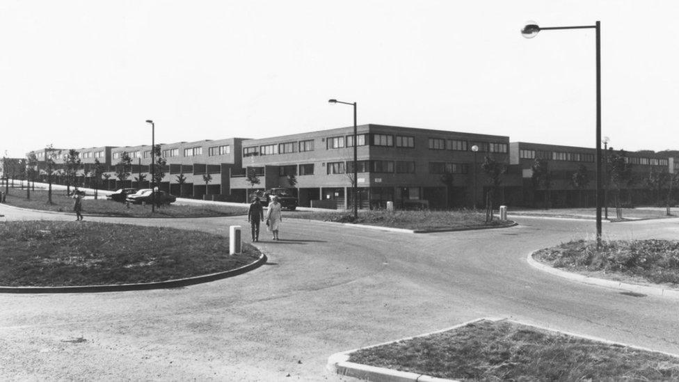 A street in Milton Keynes under construction in October 1978