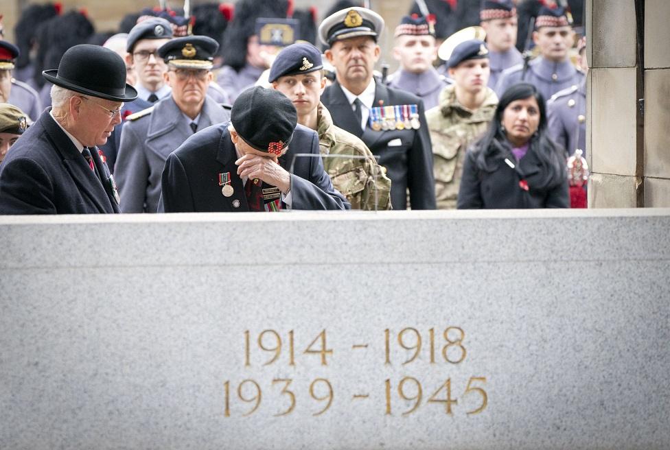 Veteran at war memorial