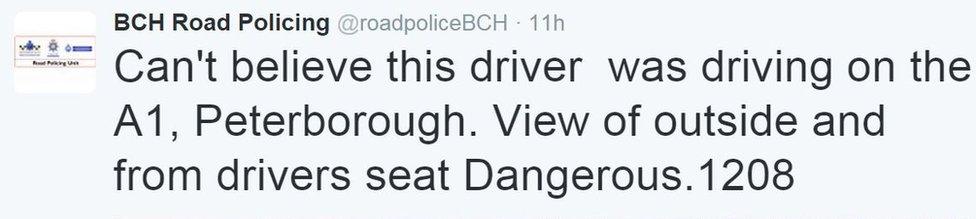 Tweet from police about car with shattered windscreen
