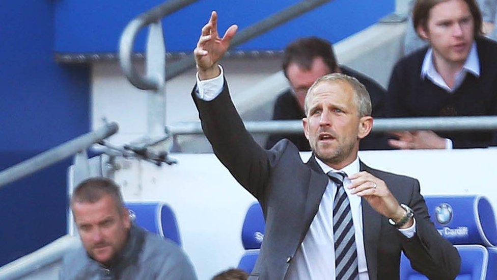 Paul Trollope makes a point to his players against Leeds