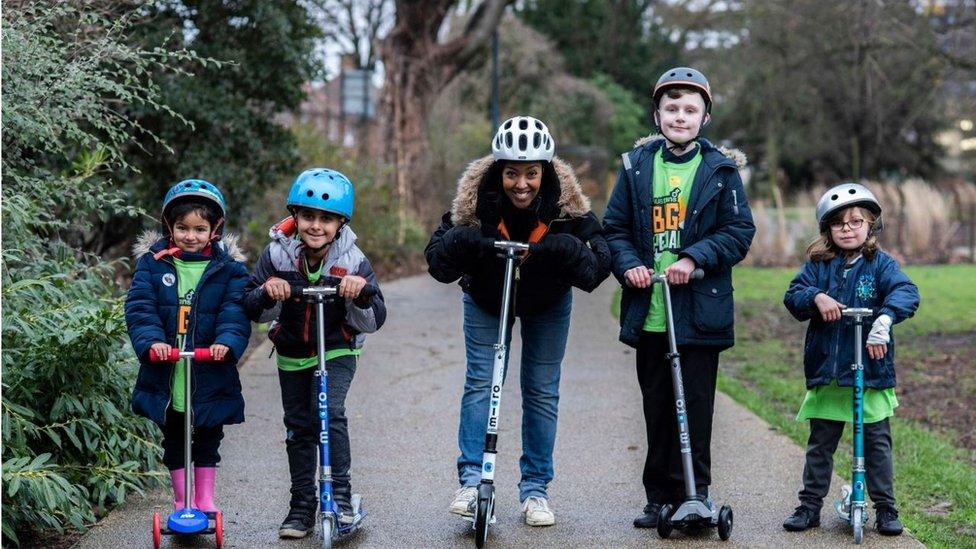 Children on scooters