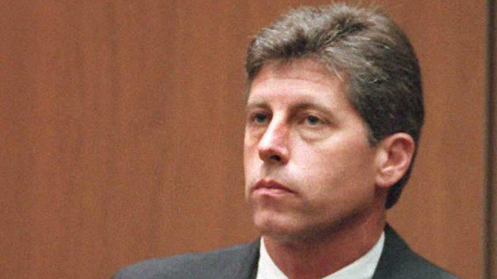 Former Los Angeles police Detective Mark Fuhrman on the witness stand in September 1995