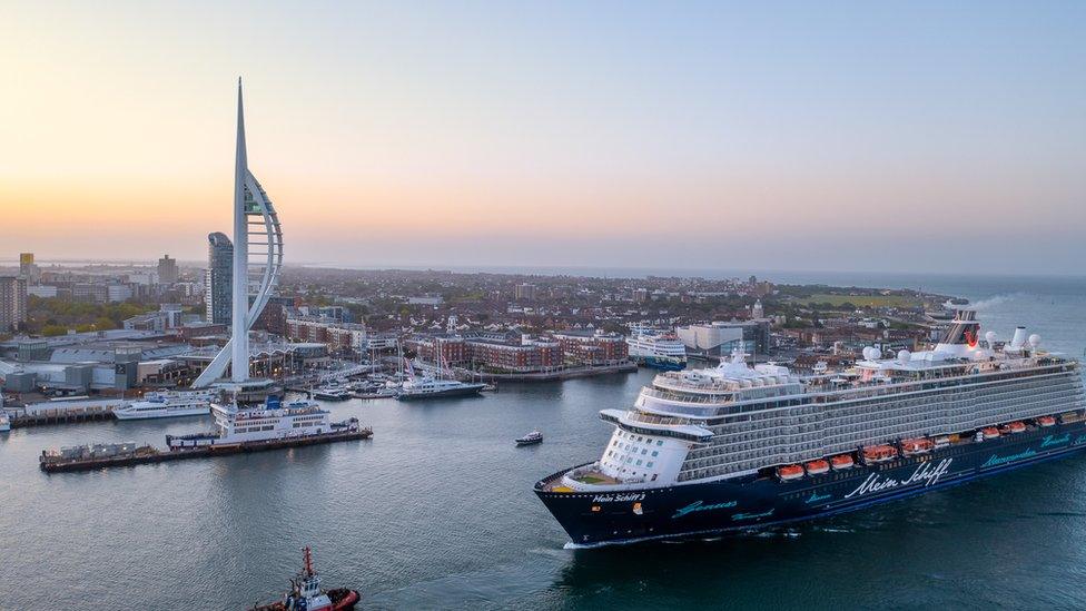 Mein Schiff 3 in Portsmouth Harbour.