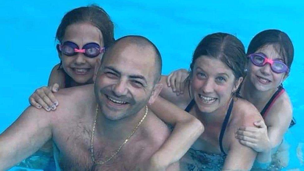 The Lanciano family in a swimming pool