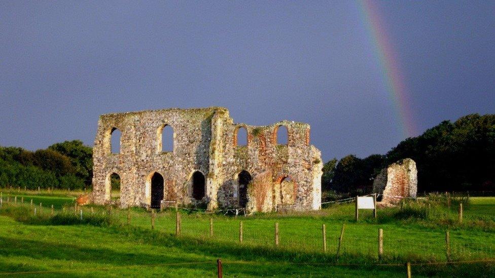 Ruins of Greyfriars Monastery and the village of Dunwich, Suffolk