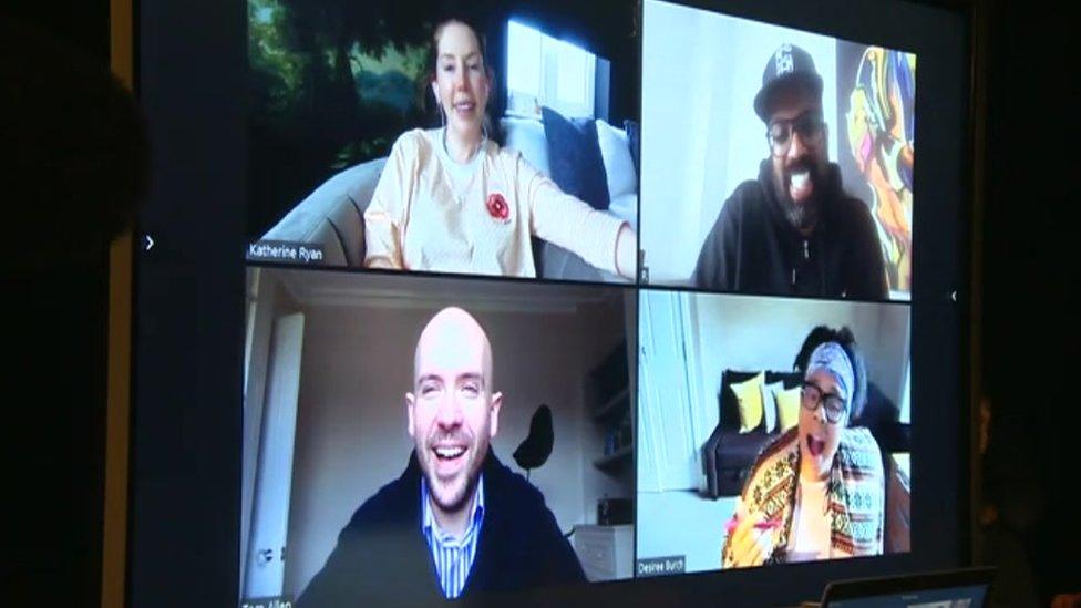 Comedians Katharine Ryan (top left), Tom Allen (bottom left), Romesh Ranganathan (top right) and Desiree Burch (bottom right)