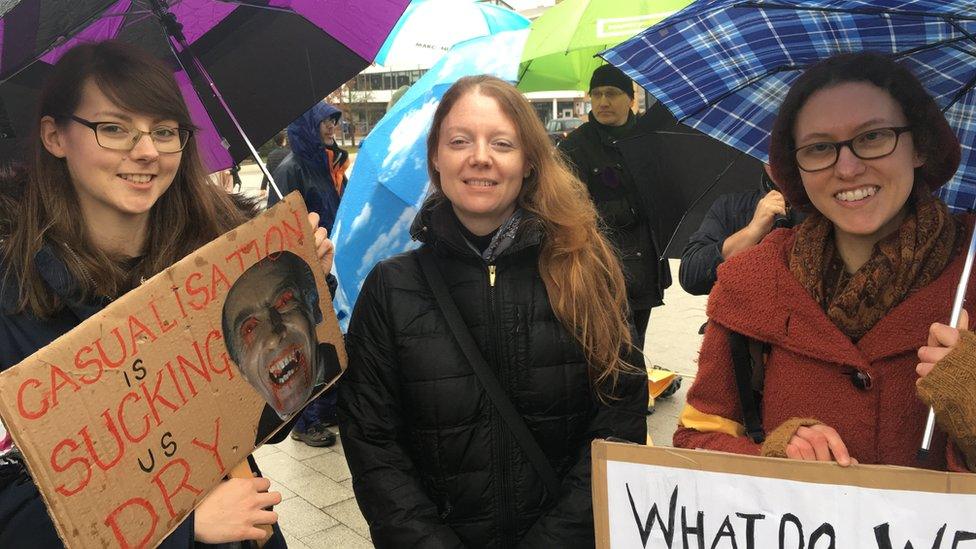 Warwick pickets, Dr Teresa Grant (centre)