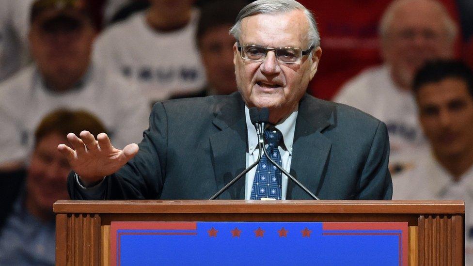 Joe Arpaio speaks at a Trump rally in 2016