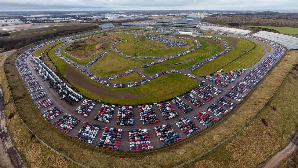 Cars stored at the Rockingham Motor Speedway circuit