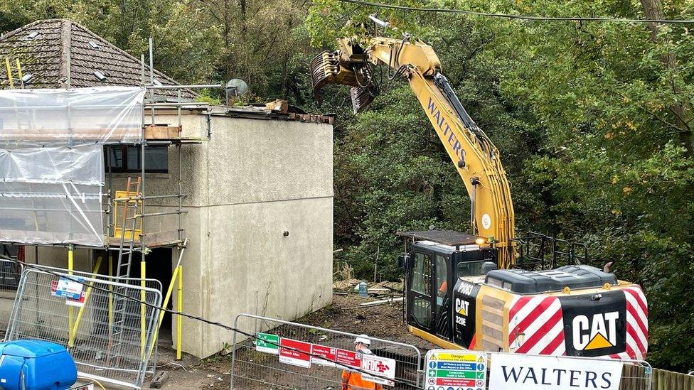 Machinery starting the demolition work on Hafodyrynys Road