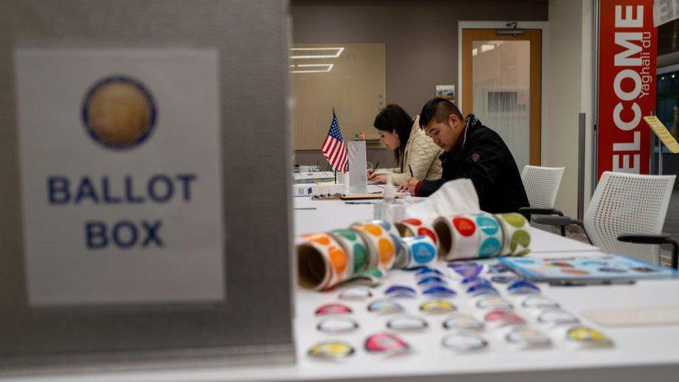 ANCHORAGE, ALASKA - NOVEMBER 02: People participate in voting in the upcoming midterm elections at a Native Alaskan voting station at Cook Inlet Tribal Council on November 02, 2022 in Anchorage, Alaska