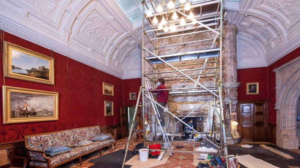 Conservation work on the fireplace