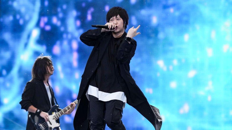 Mayday's lead singer Ashin Chen performing in Beijing on 27 May, 2023