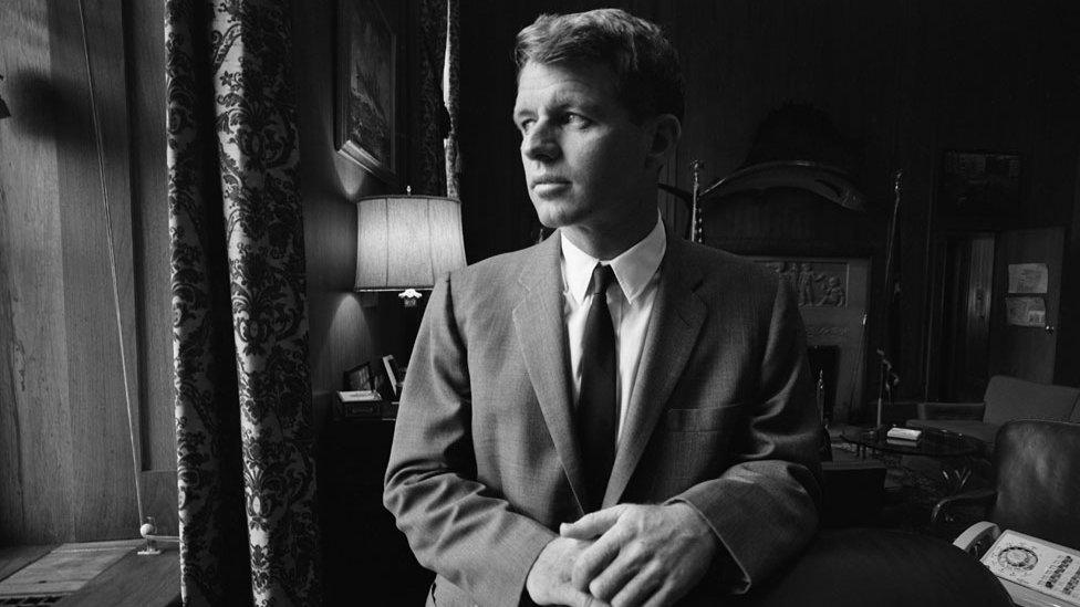 Kennedy in his Department of Justice office in 1964