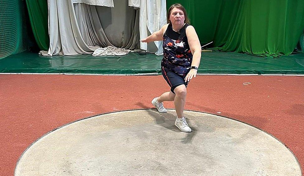 Denise Kidger training for the discus