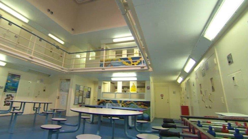 Tables, seats and table football inside the Parc young offenders institute