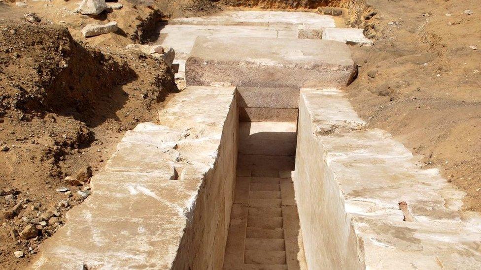 An undated handout photo from the Egyptian Ministry of Antiquities showing the remains of a 13th dynasty pyramid at Dahshur (3 April 2017)