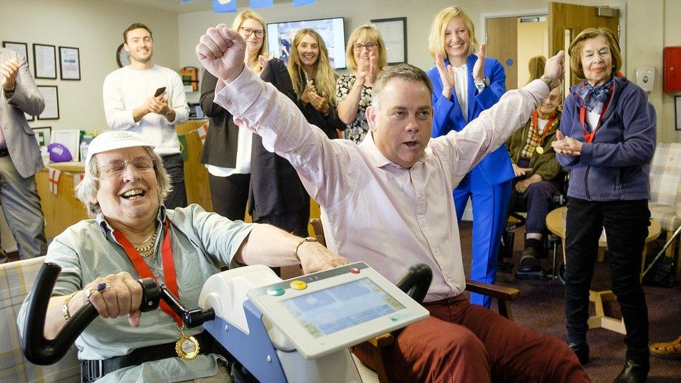 A competitor being cheered on at a care home in Harrogate, Yorkshire