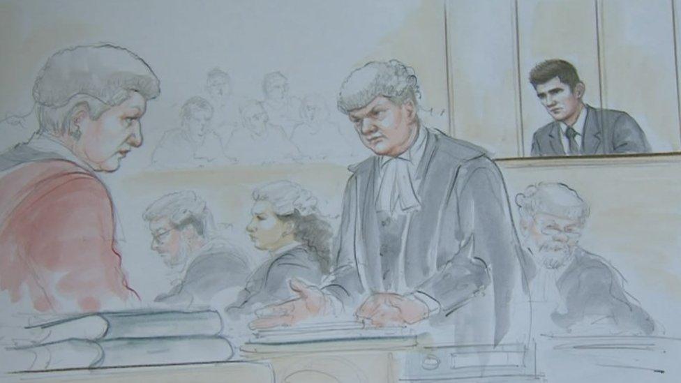 A court drawing of Ched Evans