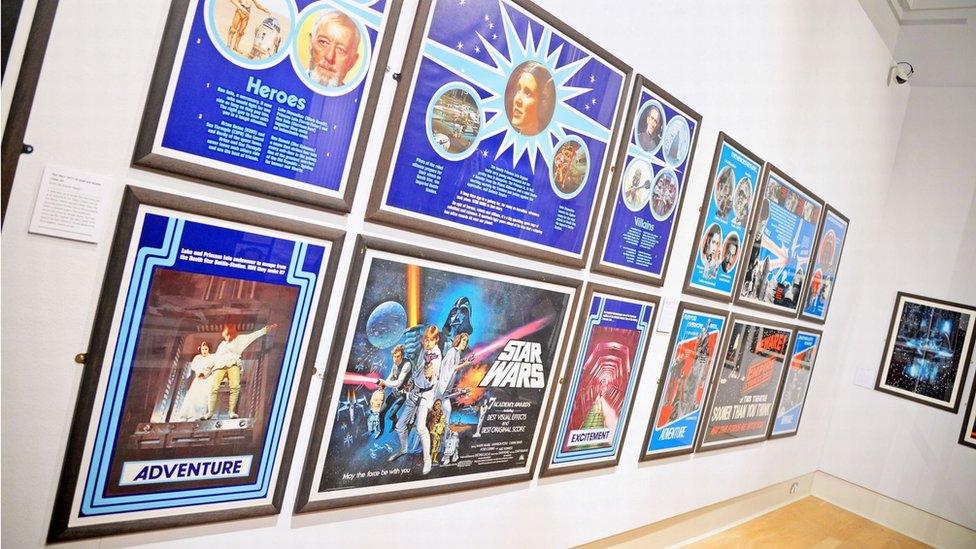 Framed pictures at the Star Wars exhibition