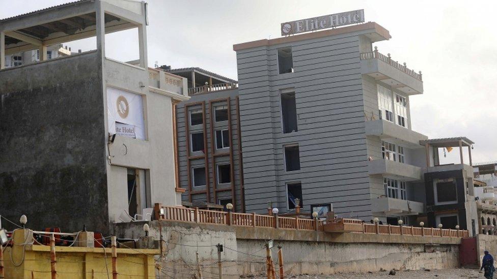 A general view shows a section of the scene of a militant attack at the Elite Hotel in Lido beach, in Mogadishu