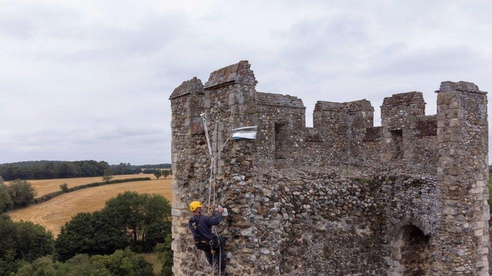 Joe Picalli carries out high-level repairs on Framlingham Castle