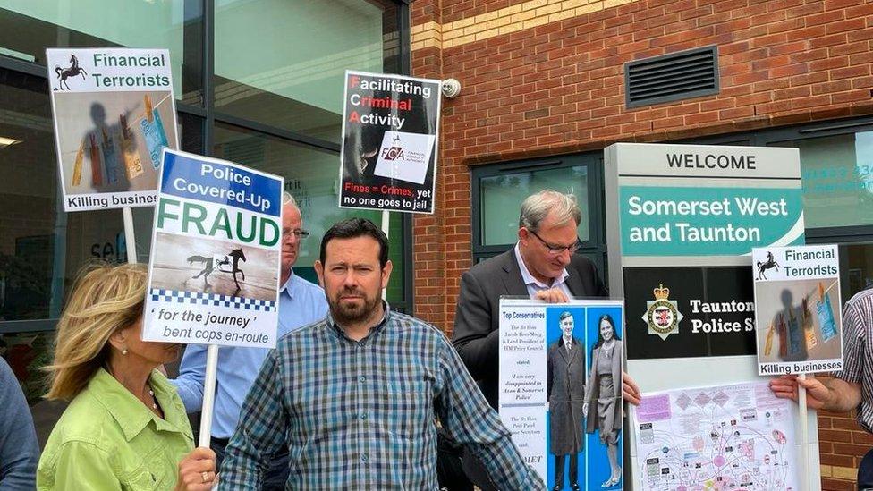 Protesters at Taunton police station