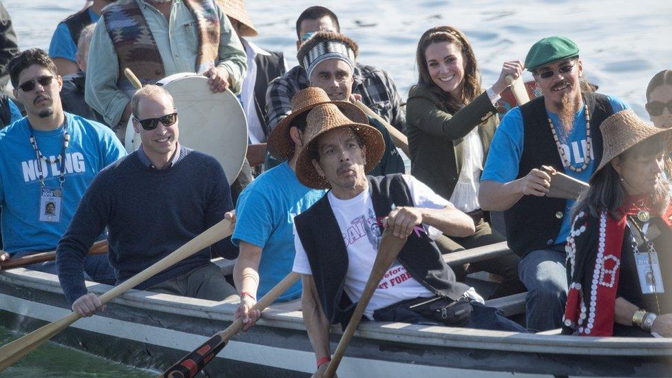 Prince William and Kate help row a war canoe