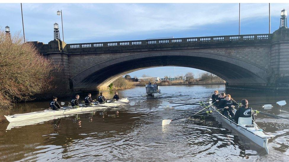 Warrington Youth Rowing Club rowers on the River Mersey