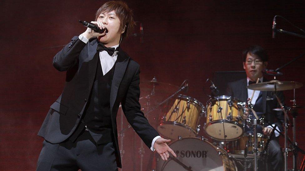 Singer Ashin Chen Hsin-hung of Band Mayday performs onstage during the "Just Rock It 2016" Hong Kong concert on June 1, 2016 in Hong Kong