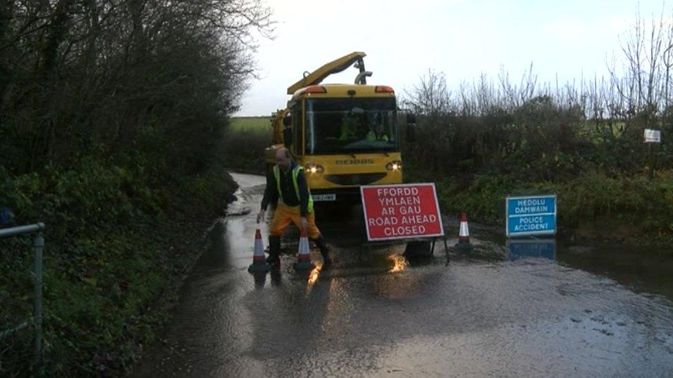 Road closure in Pontyclun