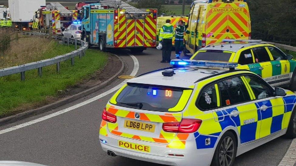 Scene of crash on M62 slip road