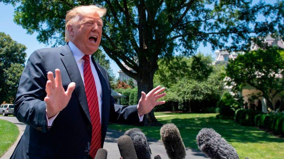 US President Donald Trump speaks with reporters at the White House in Washington, DC, on June 11, 2019