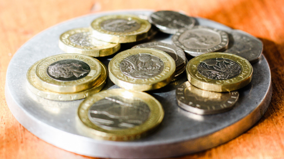 Close up of £1 coins