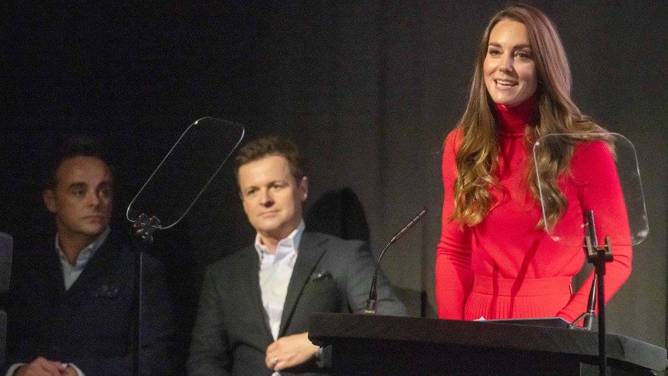 The Duchess of Cambridge speaks, watched on by Ant and Dec