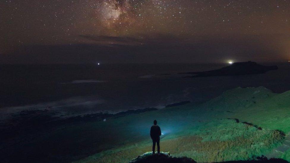 Night scene with stars at Rhossili