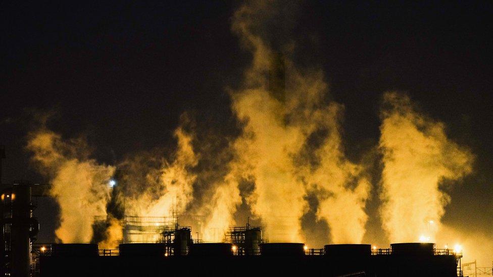 Cooling towers belonging to the coke ovens at the SSI steel plant