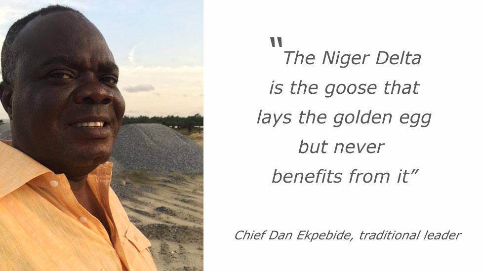 Quote from Chief Dan Ekpebide: "The Niger Delta is the goose that lays the golden egg but never benefits from it."