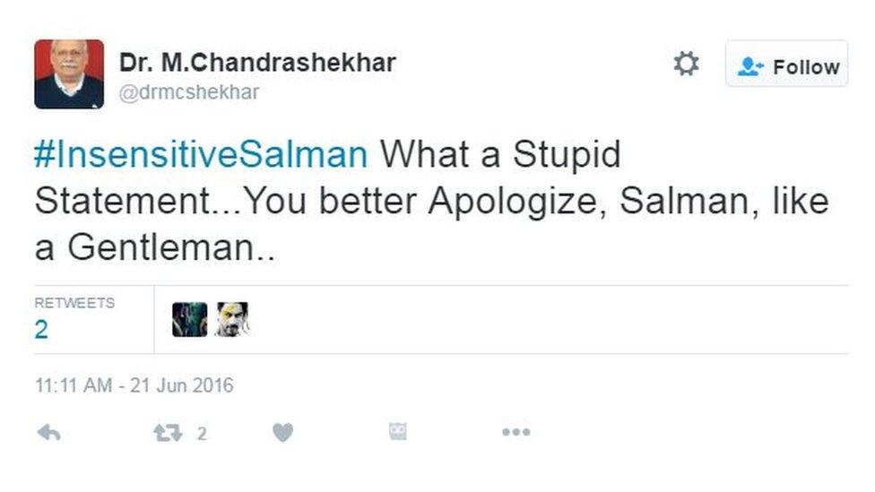 #InsensitiveSalman What a Stupid Statement...You better Apologize, Salman, like a Gentleman..