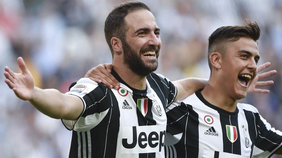 Juventus forward Gonzalo Higuain celebrates after scoring against Sassuolo