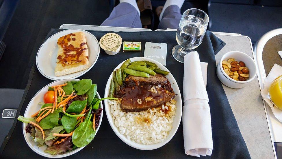 Airplane food on a tray