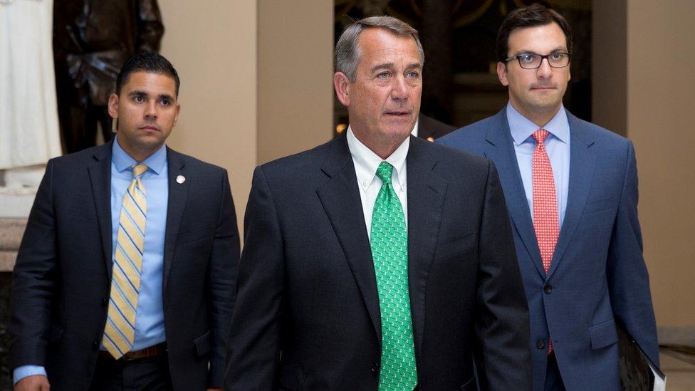 House Speaker John Boehner of Ohio, walks toward the House Chamber on Capitol Hill in Washington, Wednesday, Oct. 21, 2015.