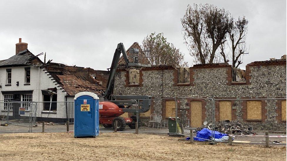 Homes destroyed by a fire in Ashill, Norfolk