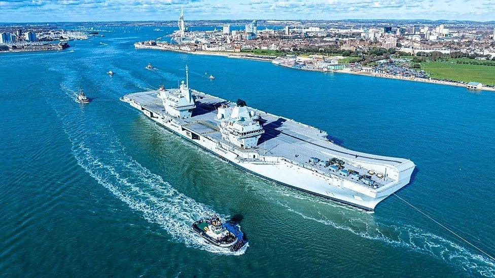 HMS Prince of Wales leaving Portsmouth